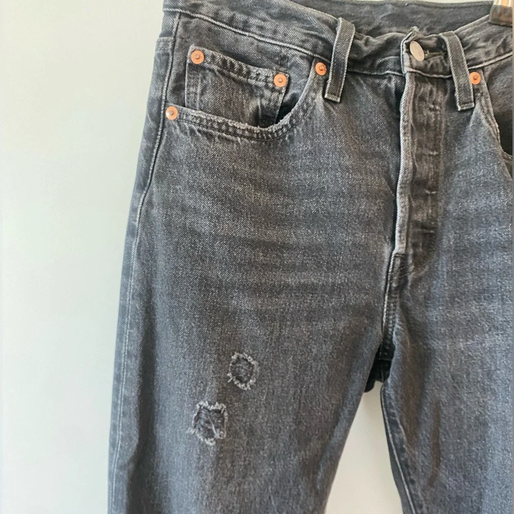 Levis 501 S High-Rise Grunge Button Fly Distressed Black Jeans W27 L28 - Picture 6 of 11
